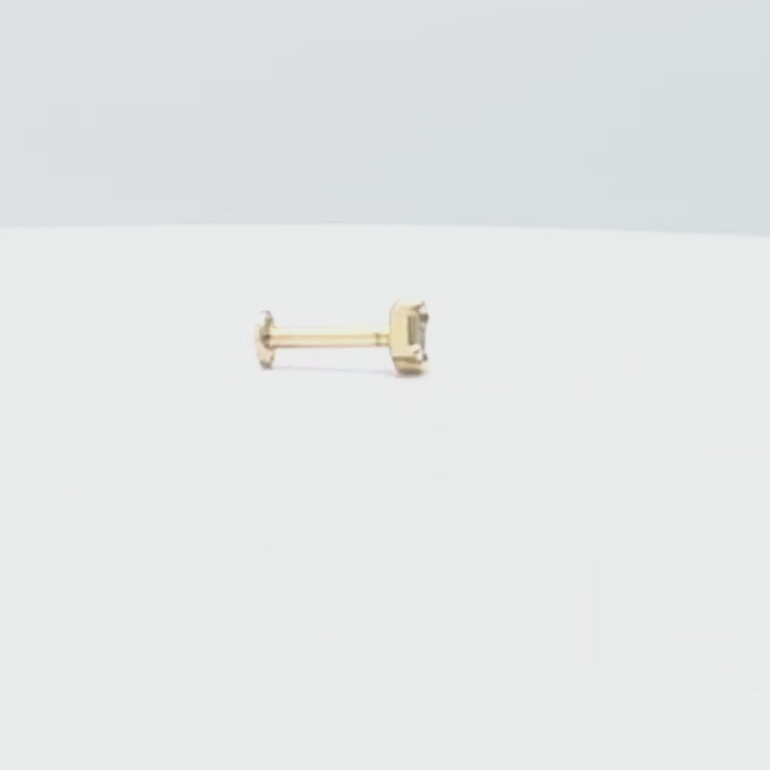 Video of Triple Baguette Earring in 14K Yellow Gold, Flat Back Cartilage Piercing Stud