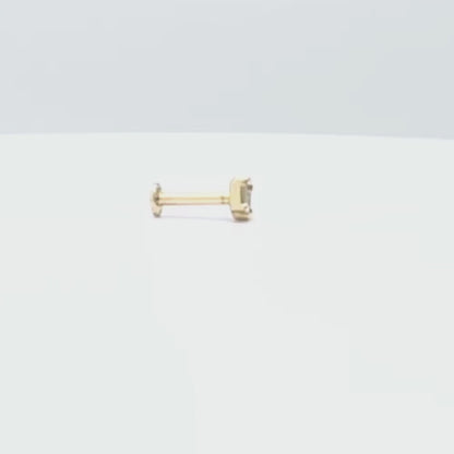 Video of Triple Baguette Earring in 14K Yellow Gold, Flat Back Cartilage Piercing Stud