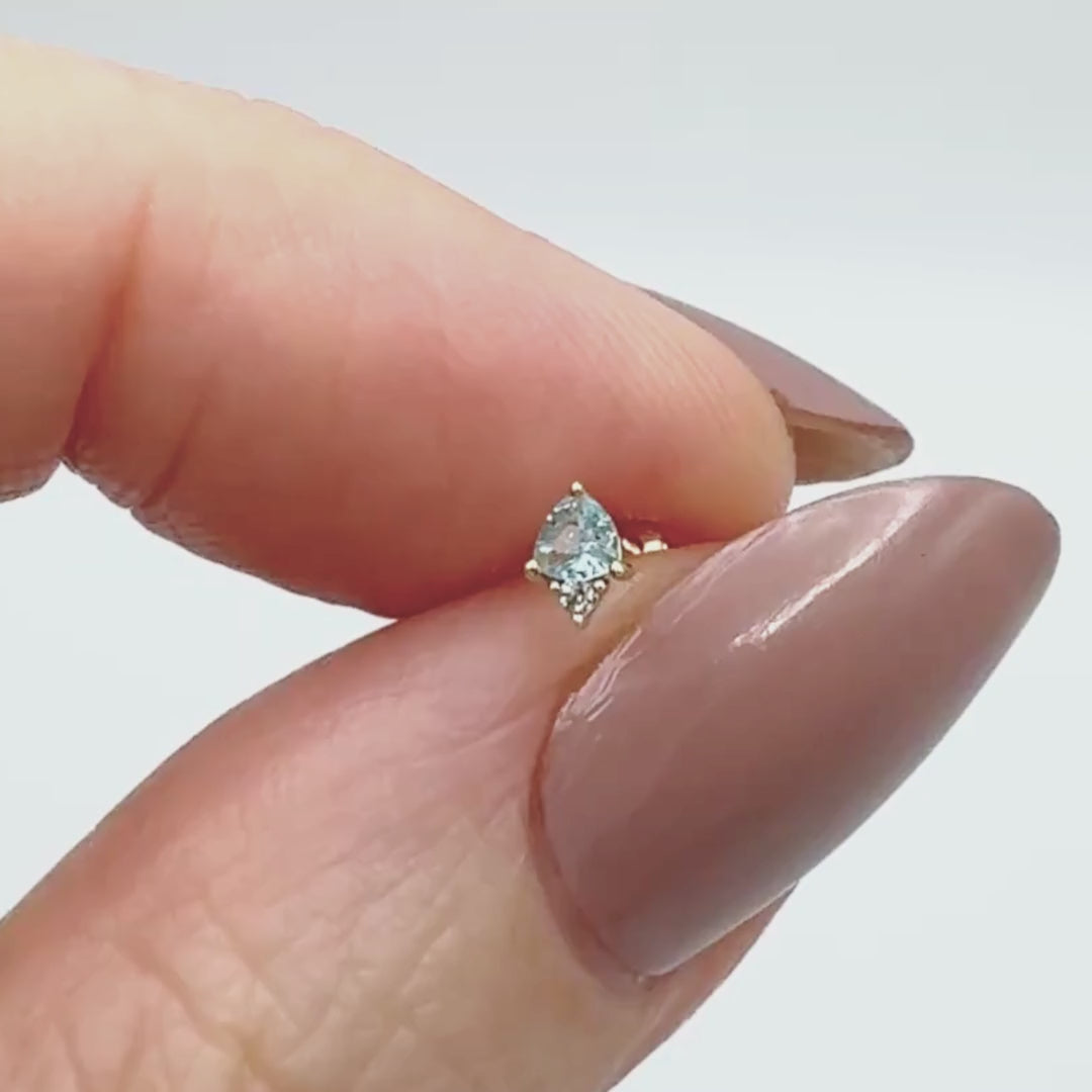 Video of Blue Topaz Flat Back Earring, Solid 14k Gold Cartilage Piercing Stud
