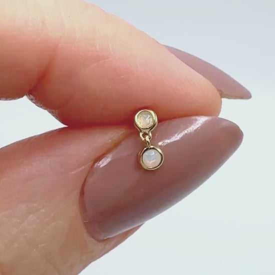 Video of 14k Gold Opal Dangle Flat Back Cartilage Piercing Stud Earring