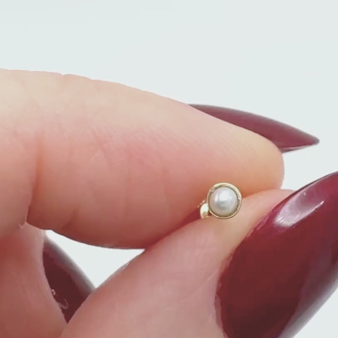 Pearl Flat Back Earring, 14K Gold Cartilage Piercing Stud for Helix, Tragus, Conch or Lobe