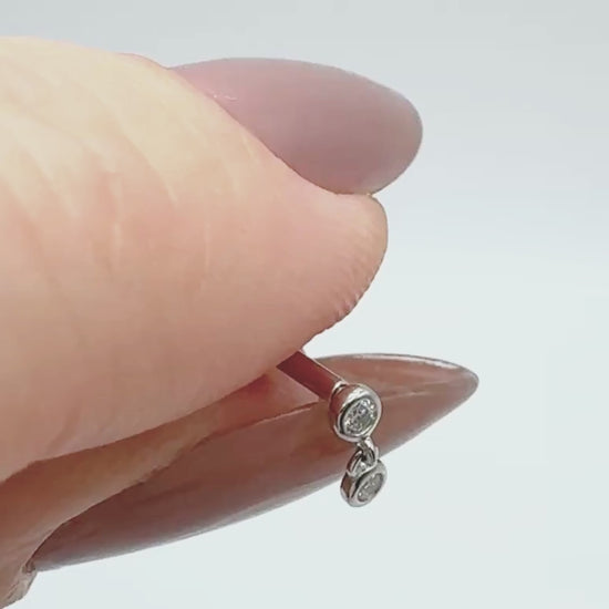 Video of White Gold Diamond Dangle Flat Back Earring , Small 14k Cartilage Stud