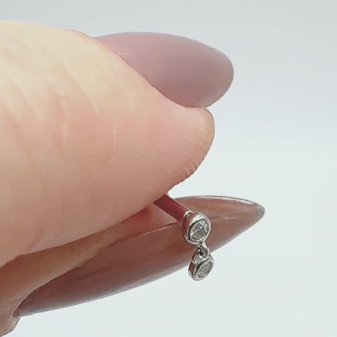 Video of White Gold Diamond Dangle Flat Back Earring , Small 14k Cartilage Stud