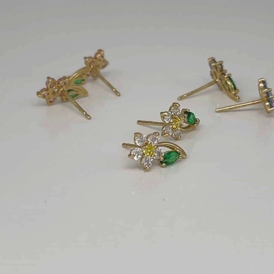 Flower Earring Collection Video, 14K Gold & Gemstone Studs, Two of Most Fine Jewelry