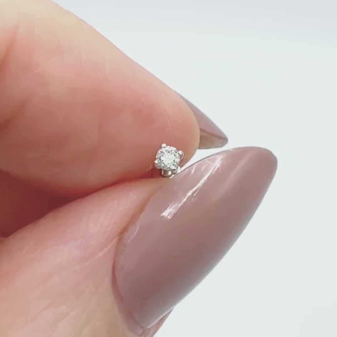 White Gold Flat Back Lab Grown Diamond Earring , Small 14k Cartilage Stud