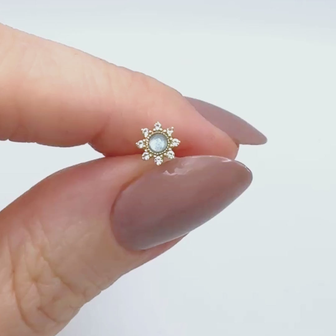 Video of Aquamarine Starburst Flat Back Cartilage Earring in 14k Gold