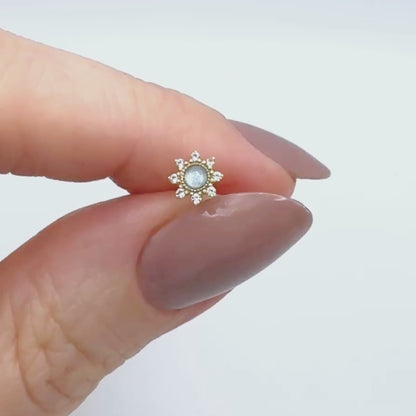 Video of Aquamarine Starburst Flat Back Cartilage Earring in 14k Gold