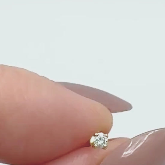 Video of Gold Flat Back Lab Grown Diamond Earring , Small 14k Cartilage Stud