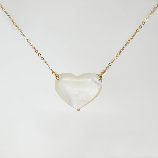 Large Puffy Heart Necklace, White Mother of Pearl Pendant, Two of Most