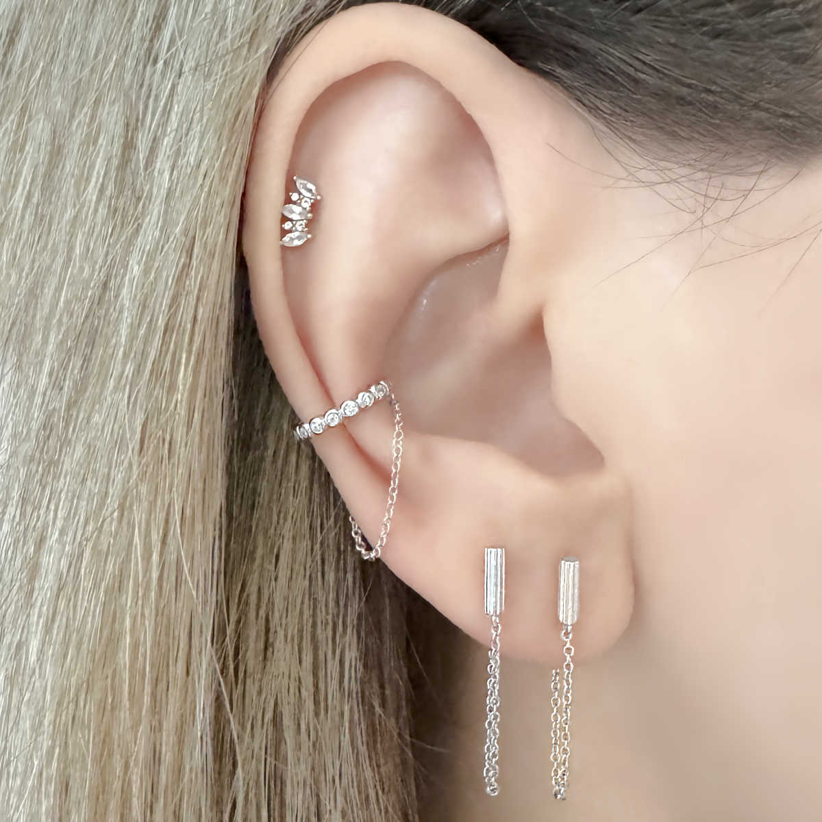Silver Chain Link Earrings | Front to Back Dangle Hoops on Model