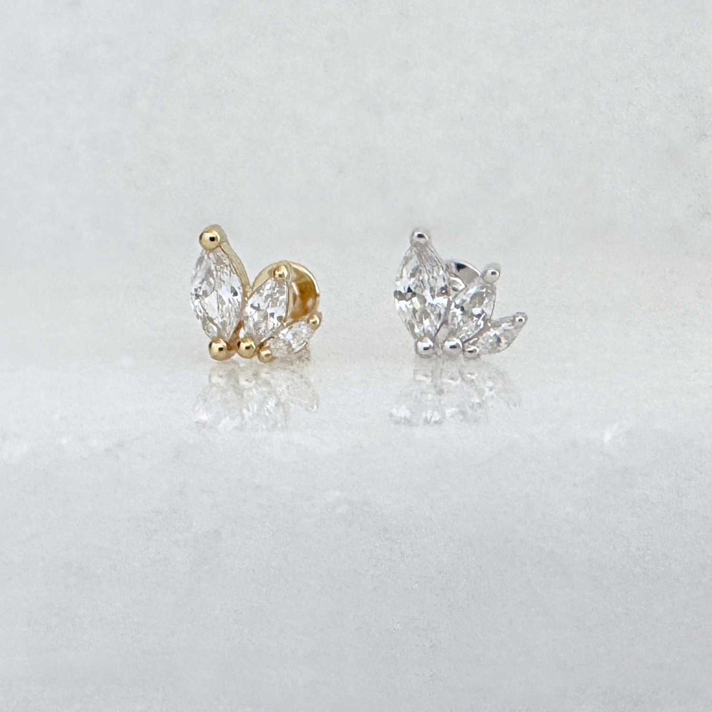 Silver flat back earrings, lotus flower studs for helix, tragus, conch, or cartilage