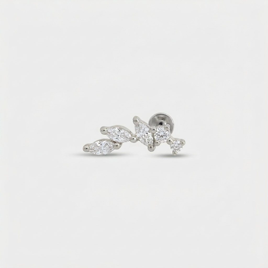 Silver flat back earrings, vine flower studs for helix, conch, lobe, or cartilage