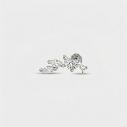 Silver flat back earrings, vine flower studs for helix, conch, lobe, or cartilage
