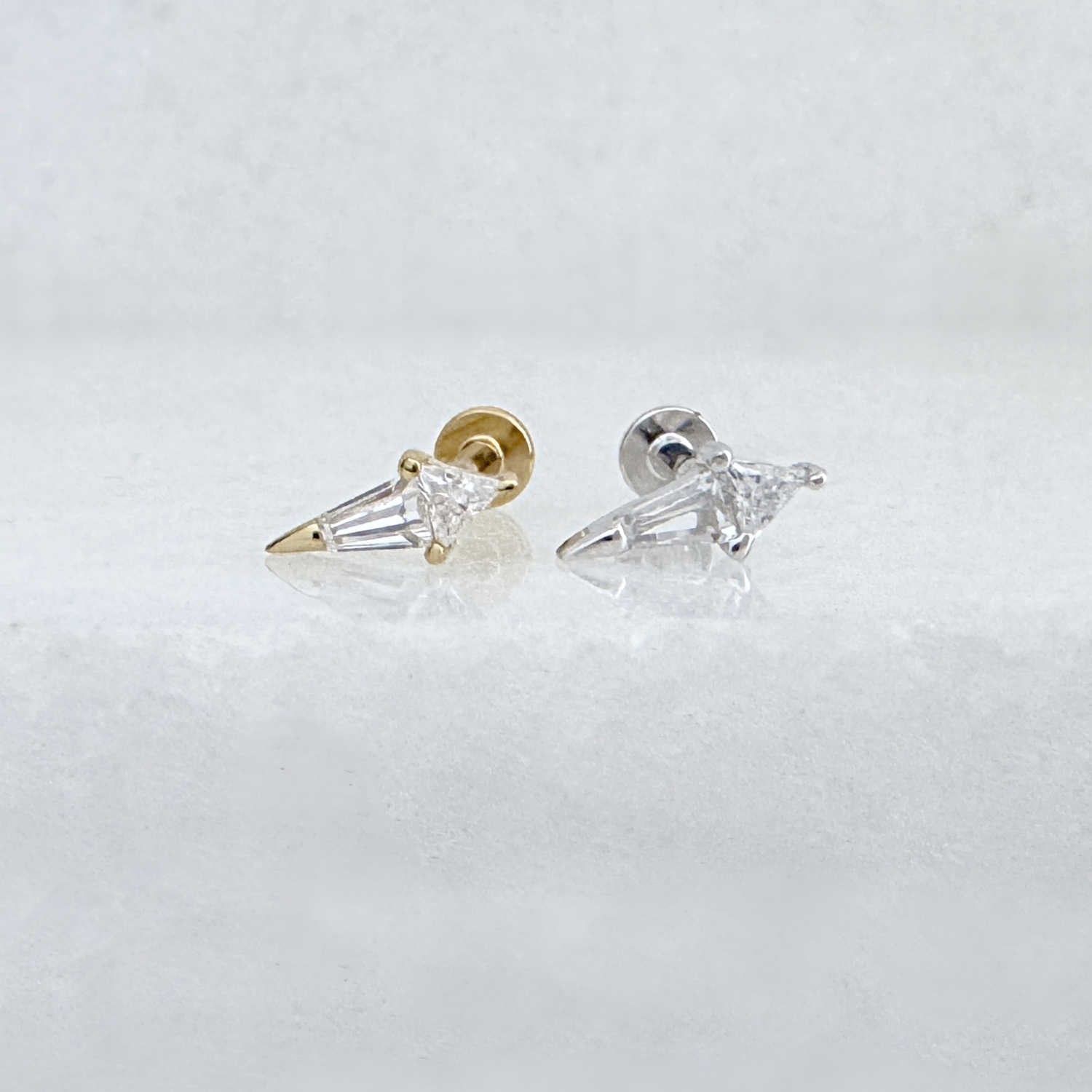 Silver flat back earrings, spike gemstone studs for helix, tragus, conch, or cartilage