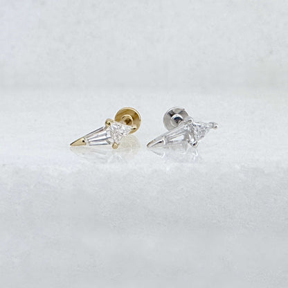 Silver flat back earrings, spike gemstone studs for helix, tragus, conch, or cartilage