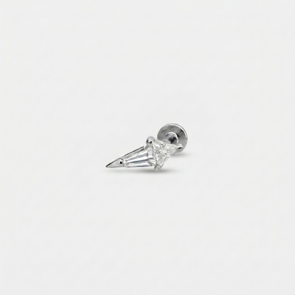 Sterling Silver flat back earrings, spike gemstone studs for helix, tragus, conch, or cartilage