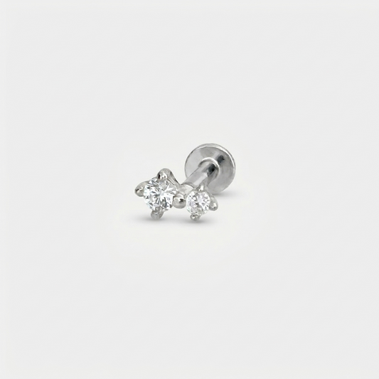Sterling Silver flat back earrings,two-stone gemstone studs for helix, tragus, conch, or cartilage