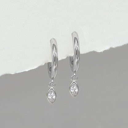 Silver Huggie Earrings with Charm | Cubic Zirconia Dangle Hoops from Two of Most