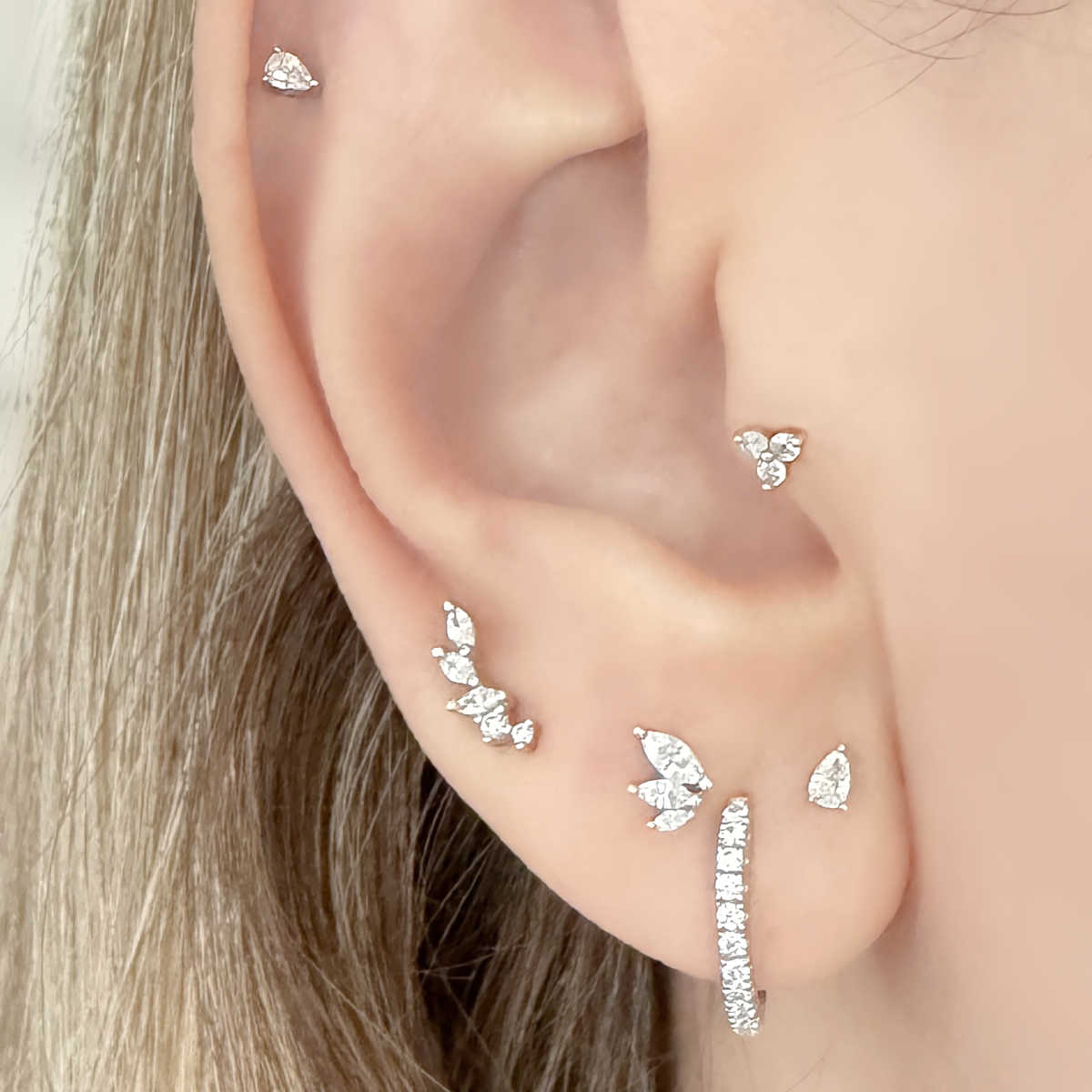 Gemstone Nap Earrings on Model | Screw Back Cartilage Barbell Studs