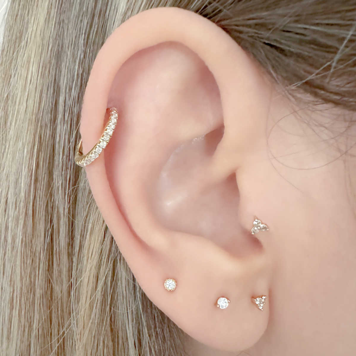Small Gold Plated Cubic Zirconia Helix Hoops on Model