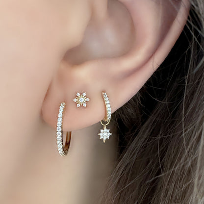 Starburst Gemstone Earrings on Model, 14k Gold Plated Screw Back Cartilage Studs and Huggies from Two of Most