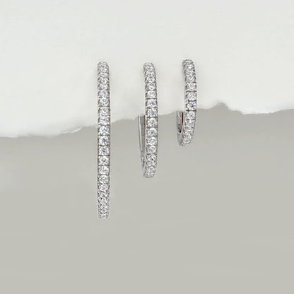 Gift set of 3 pairs of graduated sterling silver hoop eternity earrings with cubic zirconia gemtones