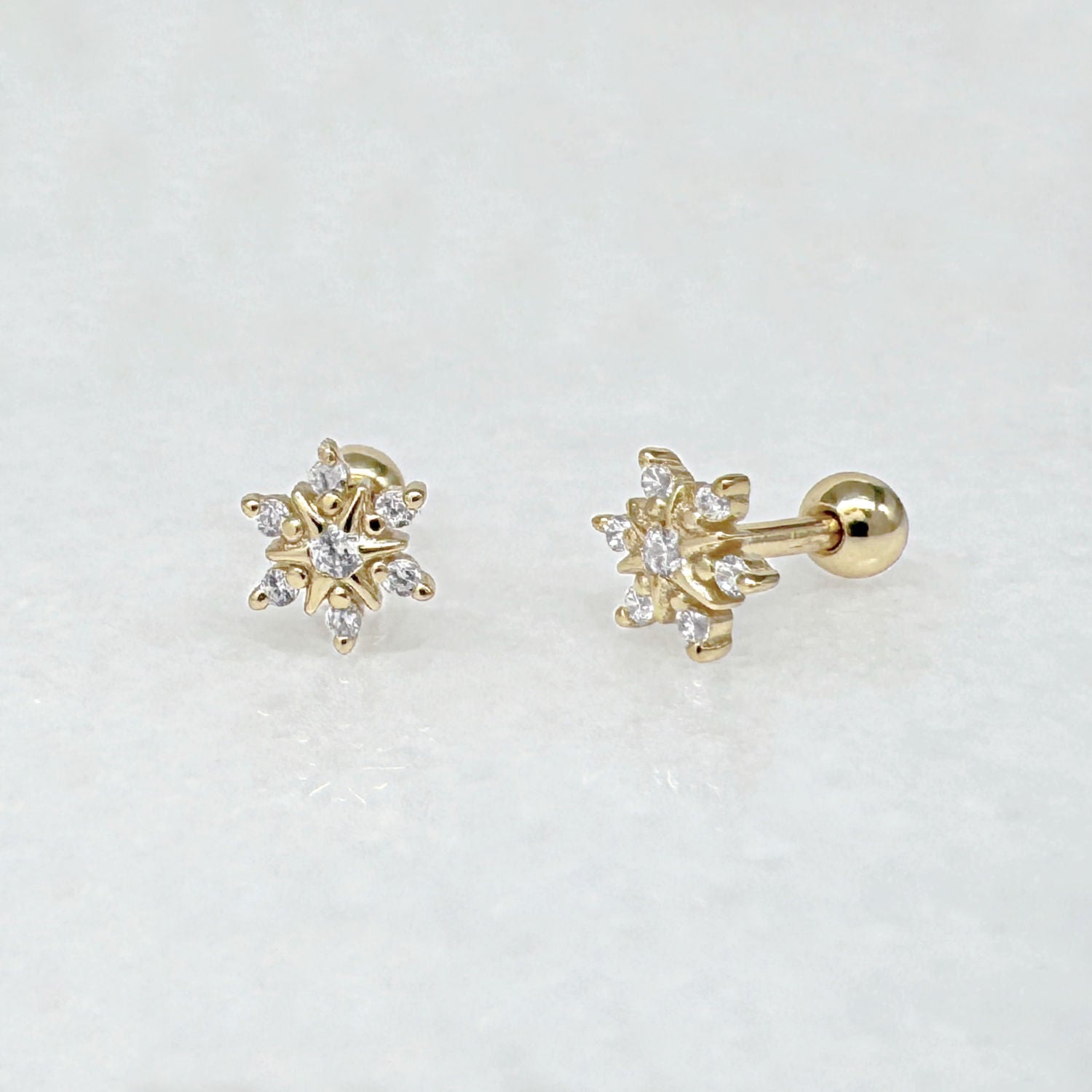 Starburst Gemstone Screw Back Earring | Gold Plated Cartilage Ball Back Barbell Stud from Two of Most