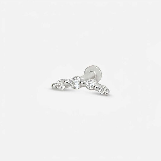 Silver flat back earrings, curved bar gemstone studs for helix, conch, lobe, or cartilage