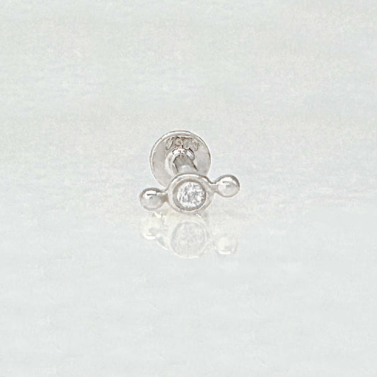 White Gold Diamond Flat Back Earring | 14k Gold Cartilage Piercing Stud