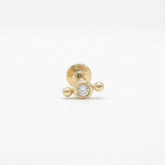 Tiny Diamond Stud, 14k Gold Flat Back Earring, Cartilage Jewelry for Helix, Tragus, Conch or Lobe