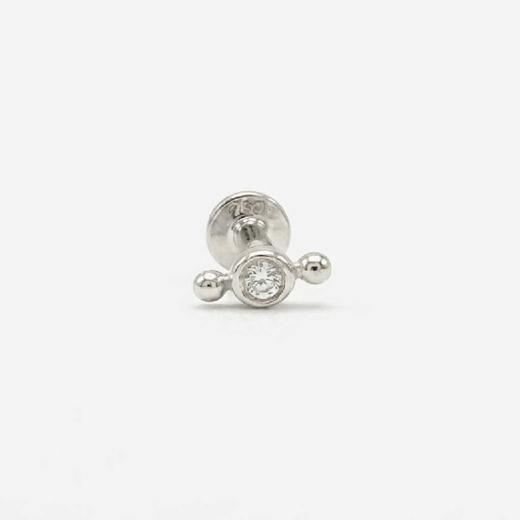 Tiny Diamond Stud, 14k White Gold Flat Back Earring, Cartilage Jewelry for Helix, Tragus, Conch or Lobe