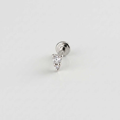 A solid 14k white gold flat back stud earring with two diamonds. Tiny Diamond Cartilage Piercing Jewelry for Helix, Tragus, Conch or Lobe