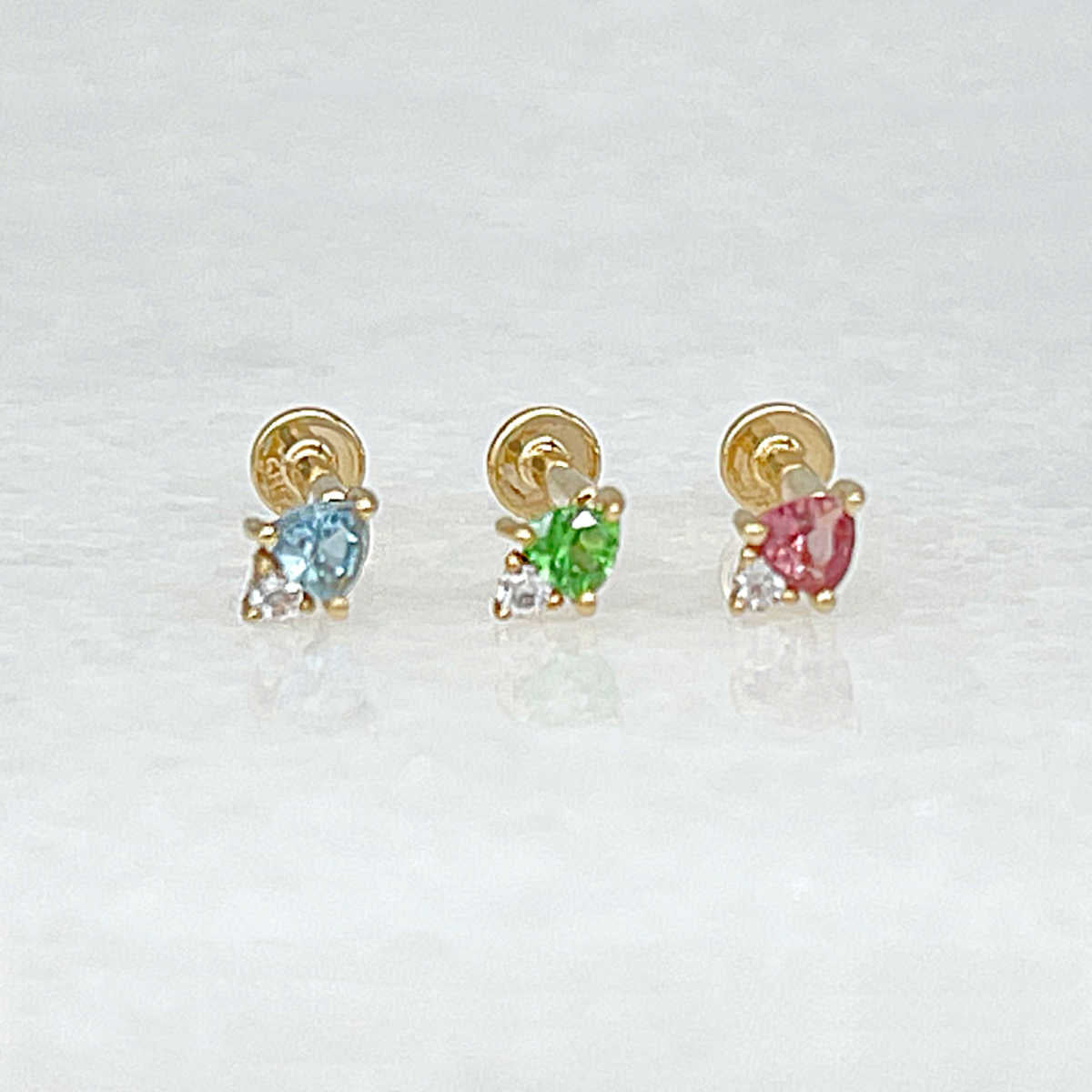 14k Gold & Gemstone Helix, Tragus, Conch Studs, Flat Back Earrings from Two of Most