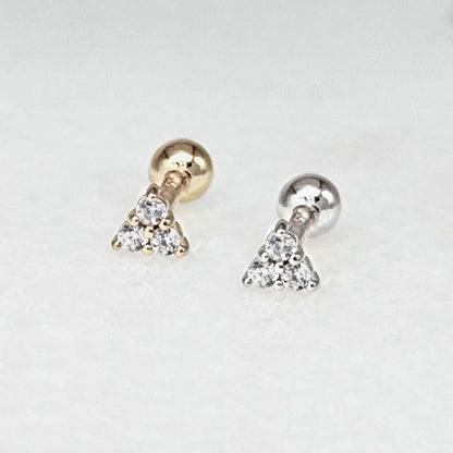 Trinity Screw Back Earrings | Gold or Sterling Silver Ball Back Cartilage Stud | Helix, Conch, Barbell Piercing Jewelry