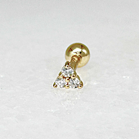 Trinity Screw Back Earring | Gold Ball Back Cartilage Stud | Helix, Conch, Barbell Piercing Jewelry