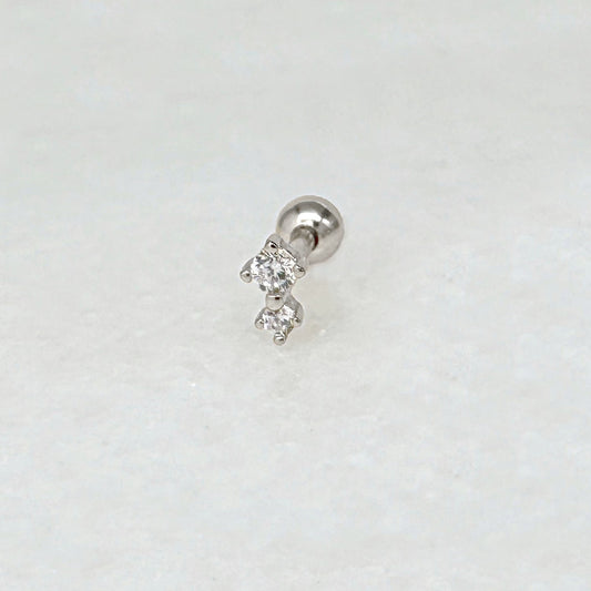 Two Stone Screw Back Cartilage Earring, Sterling Silver Ball Back Barbell from Two of Most