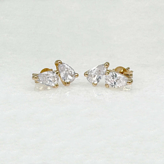 Pear Shaped Earrings in 14k Gold | Two Stone Tear Drop Studs from Two of Most