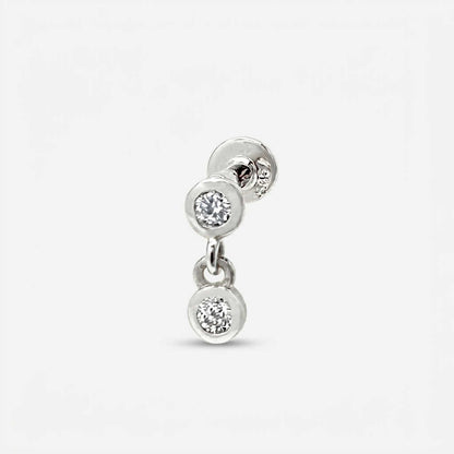 Flat Back Diamond Dangle Earring, 14k White Gold Flat Back Stud, Cartilage Jewelry for Helix, Tragus, Conch or Lobe
