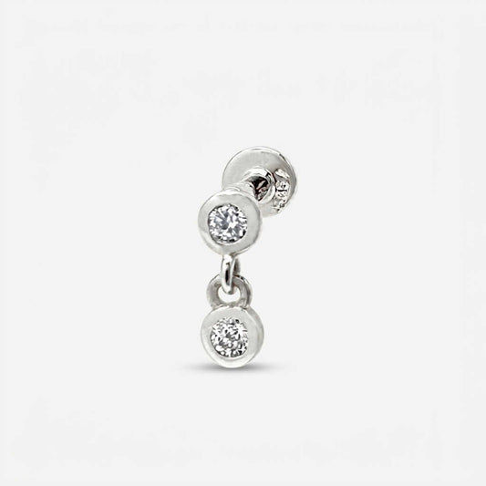 Flat Back Diamond Dangle Earring, 14k White Gold Flat Back Stud, Cartilage Jewelry for Helix, Tragus, Conch or Lobe