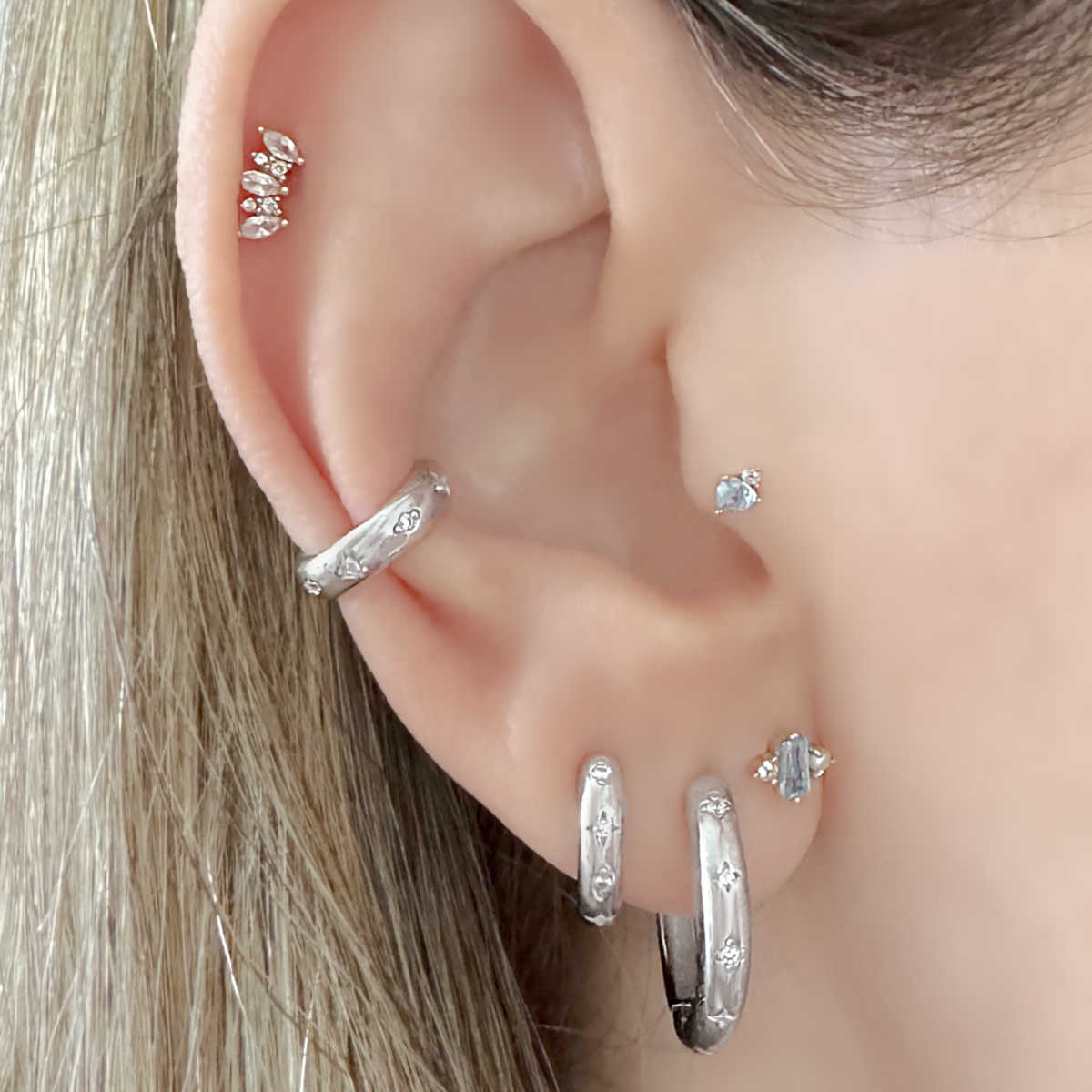 Chunky Silver Ear Cuff, Non Pierced Conch Earring on Model