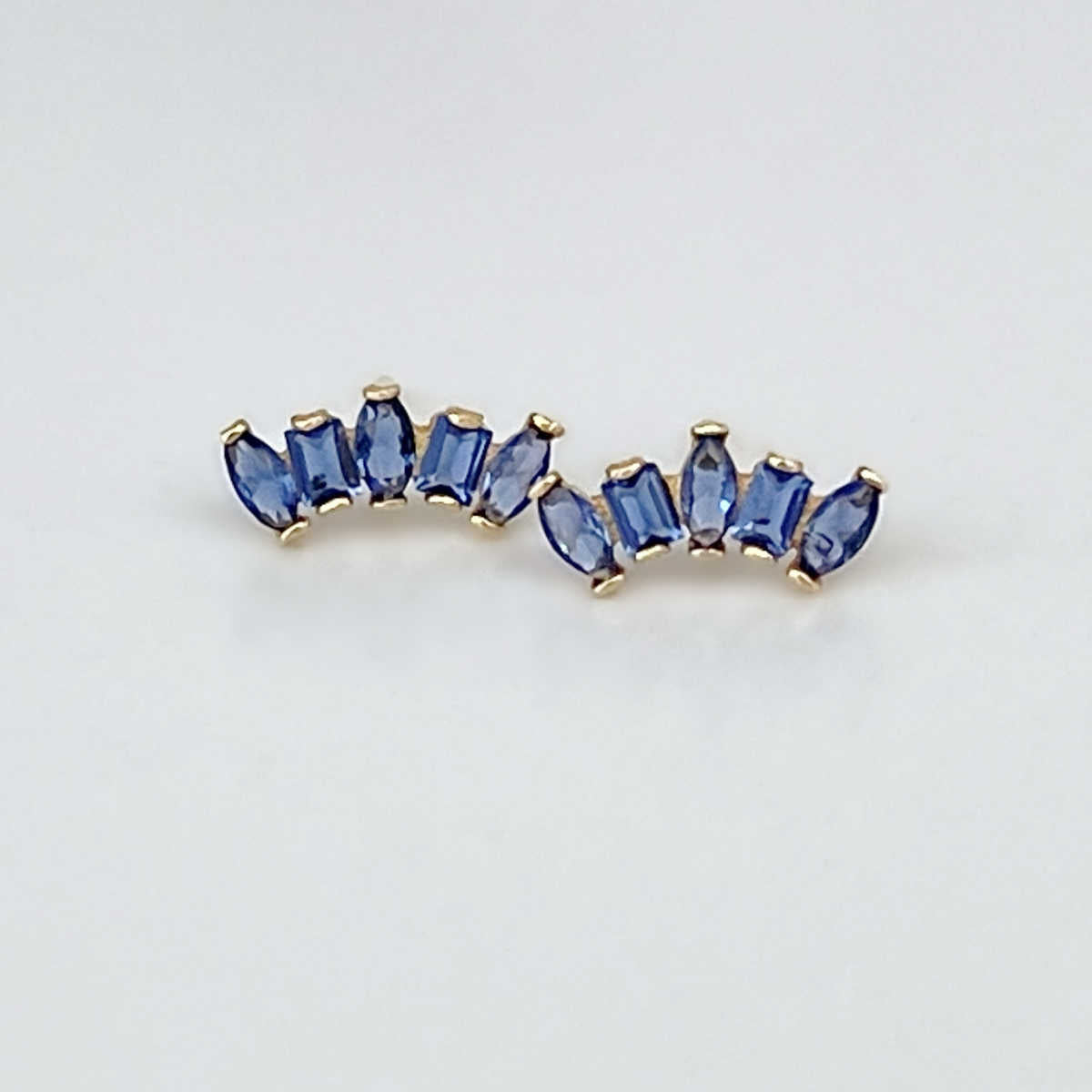 Gold Climber Earrings | Gold Baguette Earrings | Sapphire Stud Gold Crawler Earrings | Gold Stud Earrings for Women