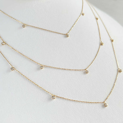 Diamond Dangle Station Necklace | Dainty Diamonds by the Yard Style | 14K Gold Layered Chains from Two of Most
