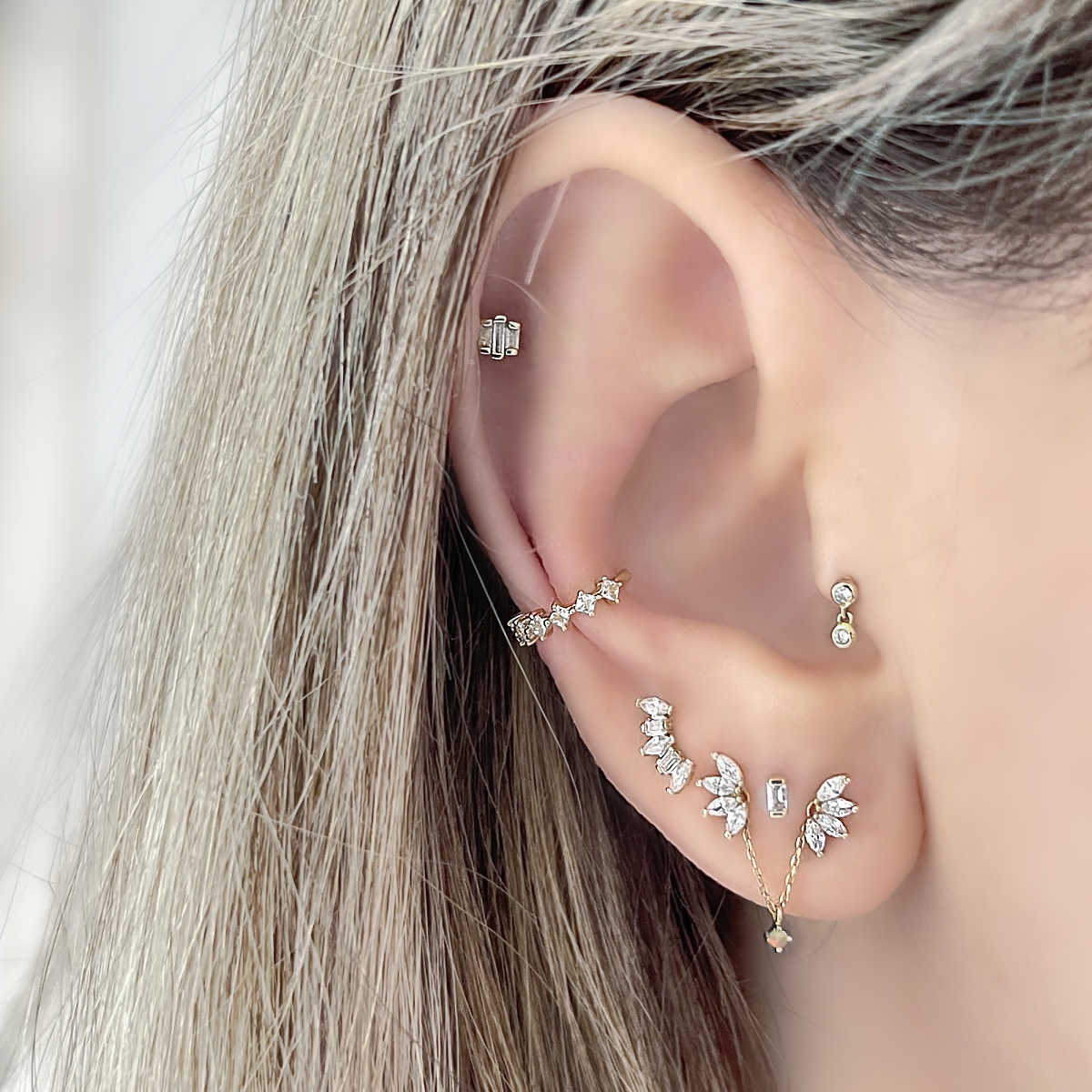 Diamond Earring Charm on Lobe | Double Hole Connected Earrings from Two of Most