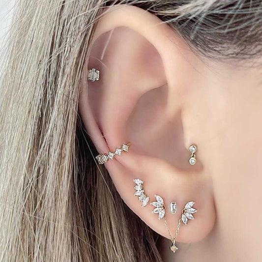 Diamond Dangle Gold Cartilage Earring | Helix, Tragus, & Conch Studs | 18 Gauge Flat Back Piercing Stud Earrings from Two of Most
