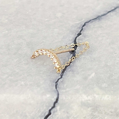 Curved Bar with Chain Gold Earring | 14K Studs from Two of Most