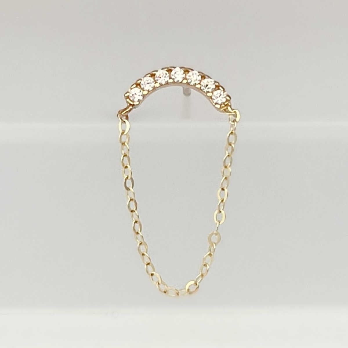 Curved Bar with Chain Gold Earring | 14K Studs from Two of Most