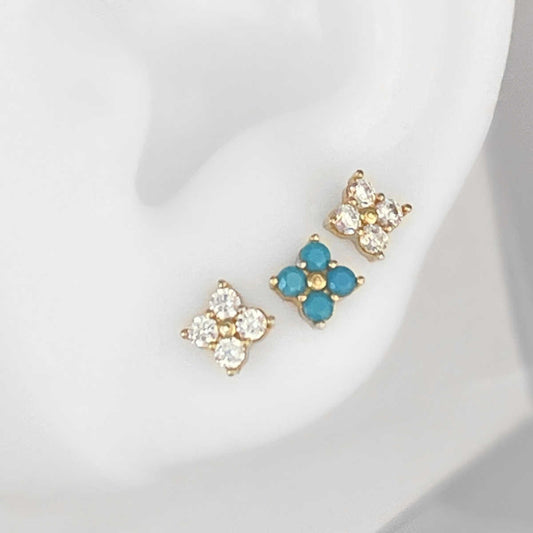 Turquoise Blue Clover Gold Stud Earrings