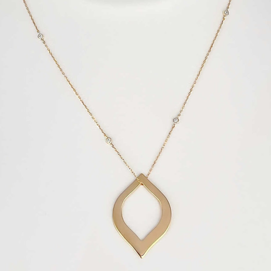 Large Gold Pendant, Solid 14k Geometric Ellipse Oval Necklace