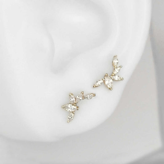 Marquise Gemstone Curve Stud Earrings | 14k Gold Ear Crawlers | Solid Gold Earrings & Piercing Jewelry from Two of Most