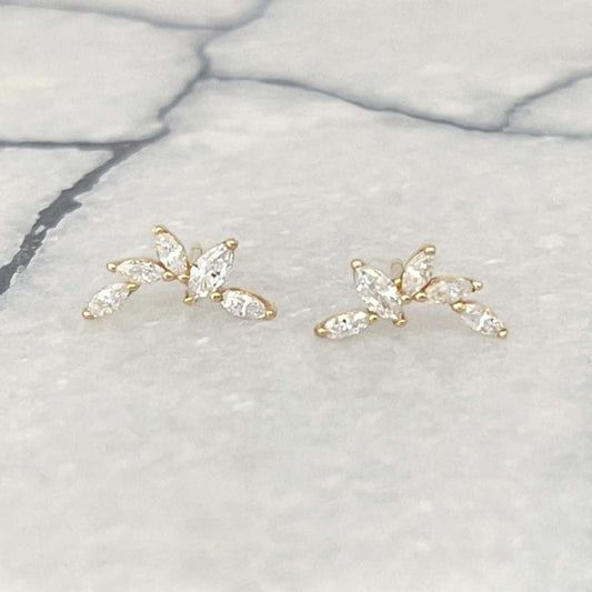 Marquise Gemstone Curve Stud Earrings | 14k Gold Ear Crawlers | Solid Gold Earrings & Piercing Jewelry from Two of Most